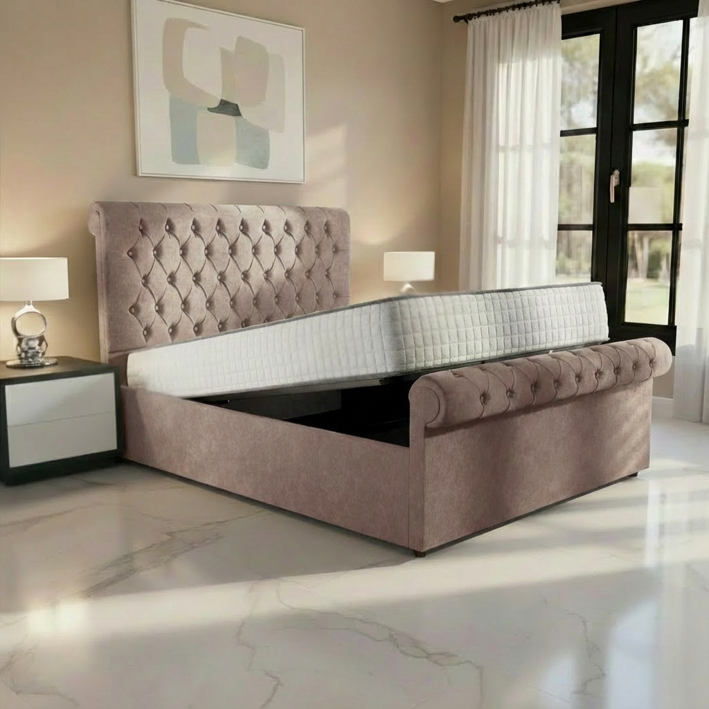 Hamburg Upholstered Ottoman Bed - Mauve Naples